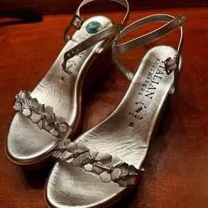 Silver platform Italian leather shoes!  Brand new never worn!